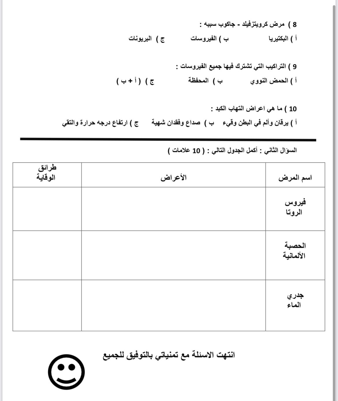 بالصور اختبار الشهر الثاني مادة العلوم الحياتية الاحياء للصف العاشر الفصل الاول 2024